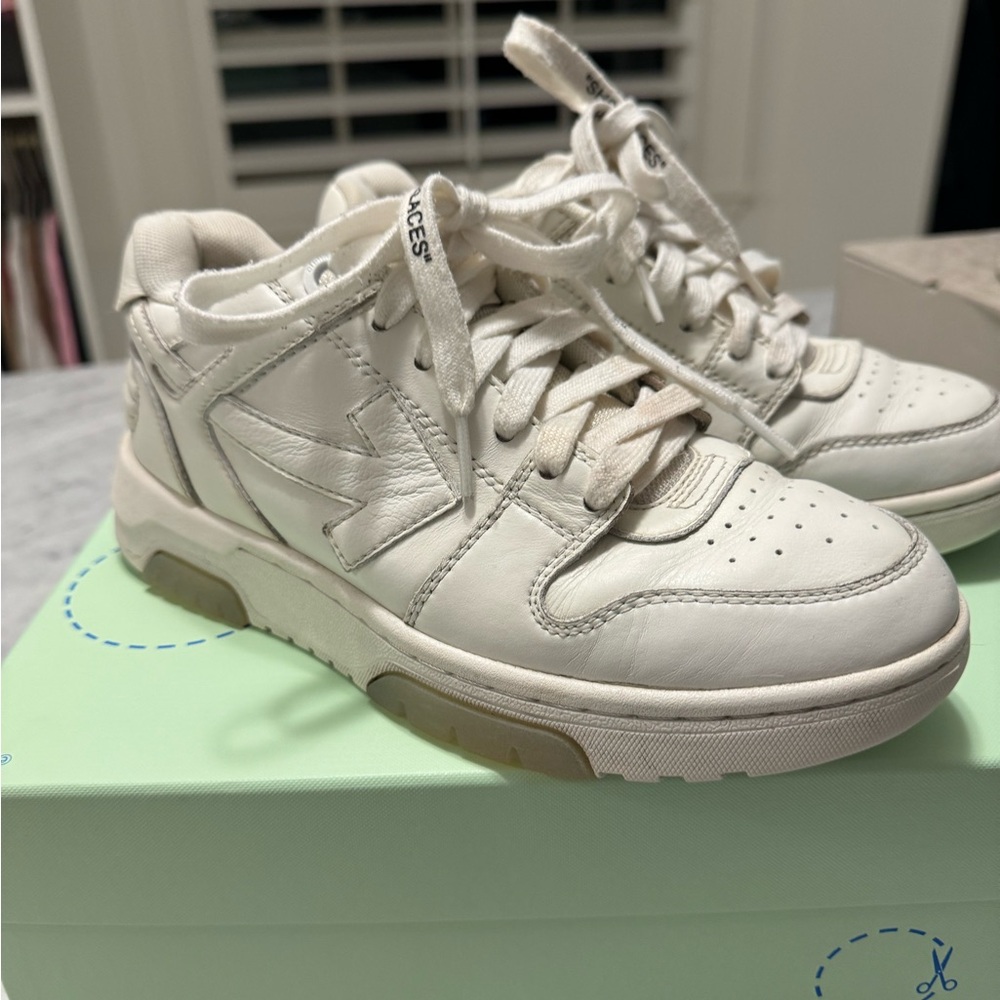 Authentication Off white gently used Out of office sneakers.